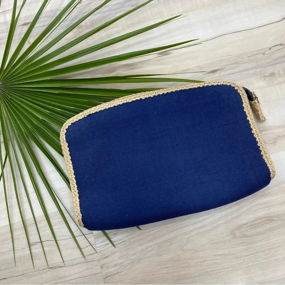 Vintage canvas straw gingham zippered clutch one size - Picture 1 of 7